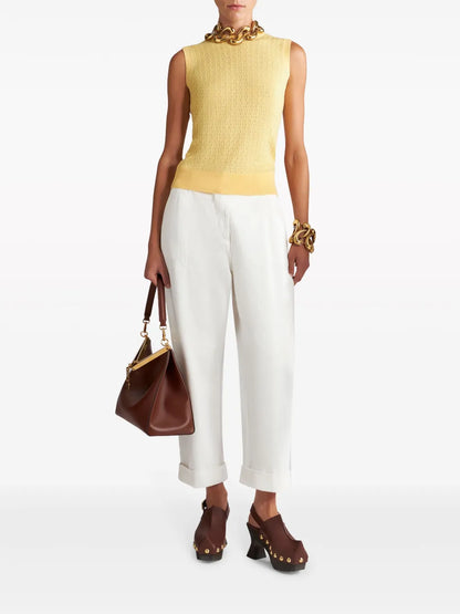 Cropped Herringbone-Pattern Cotton Chinos