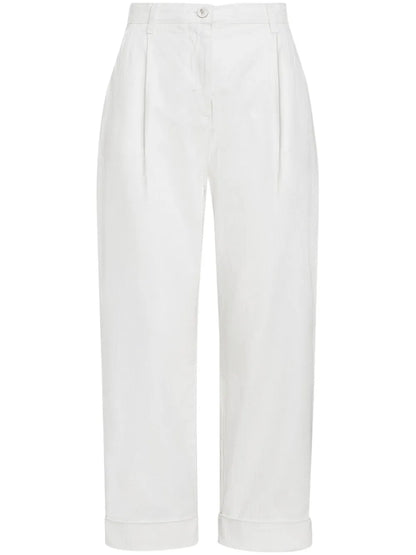 Cropped Herringbone-Pattern Cotton Chinos