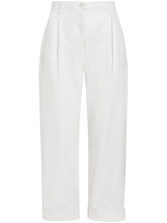 Cropped Herringbone-Pattern Cotton Chinos