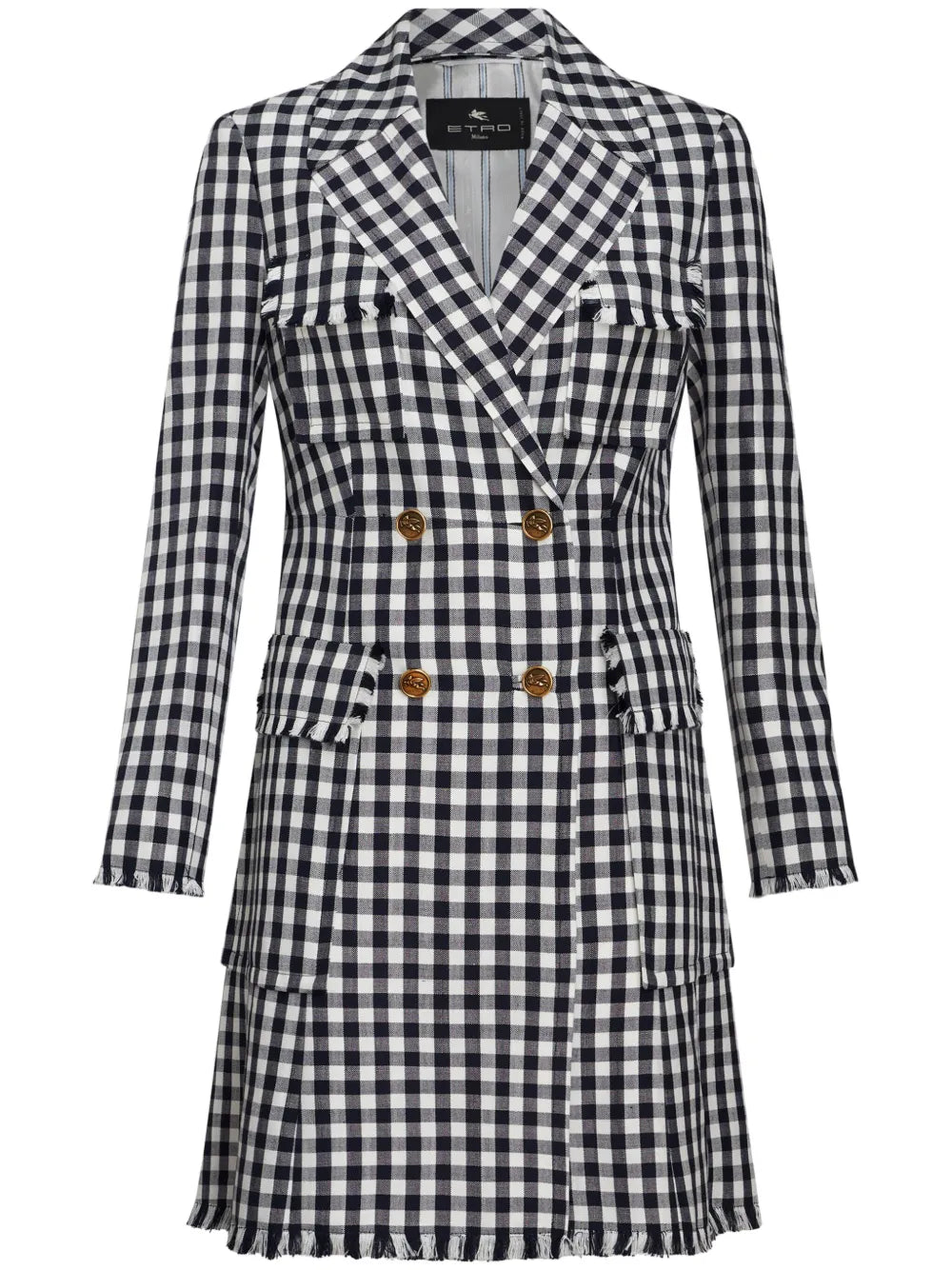 Gingham-Print Double-Breasted Coat