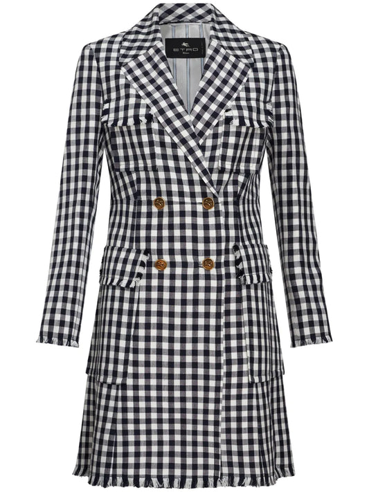 Gingham-Print Double-Breasted Coat