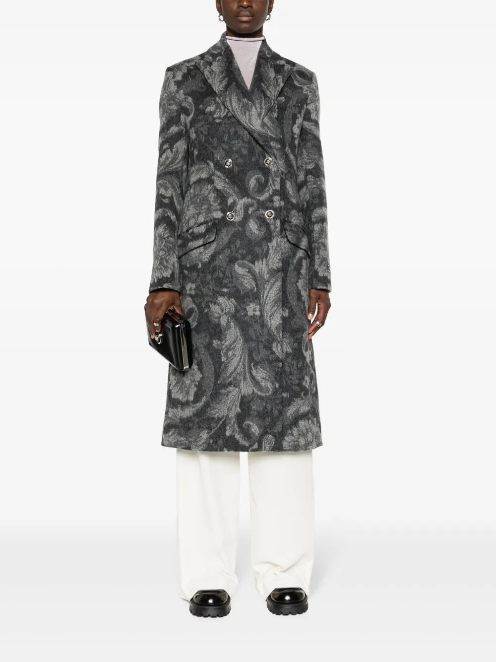 Barocco Stencil Double-Breasted Coat