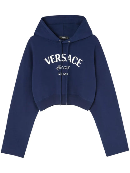 Logo-Embroidered Drawstring Cropped Hoodie