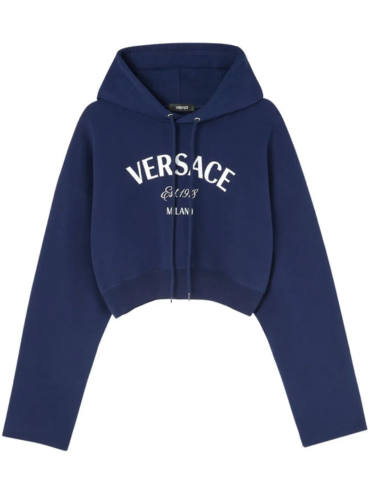 Logo-Embroidered Drawstring Cropped Hoodie
