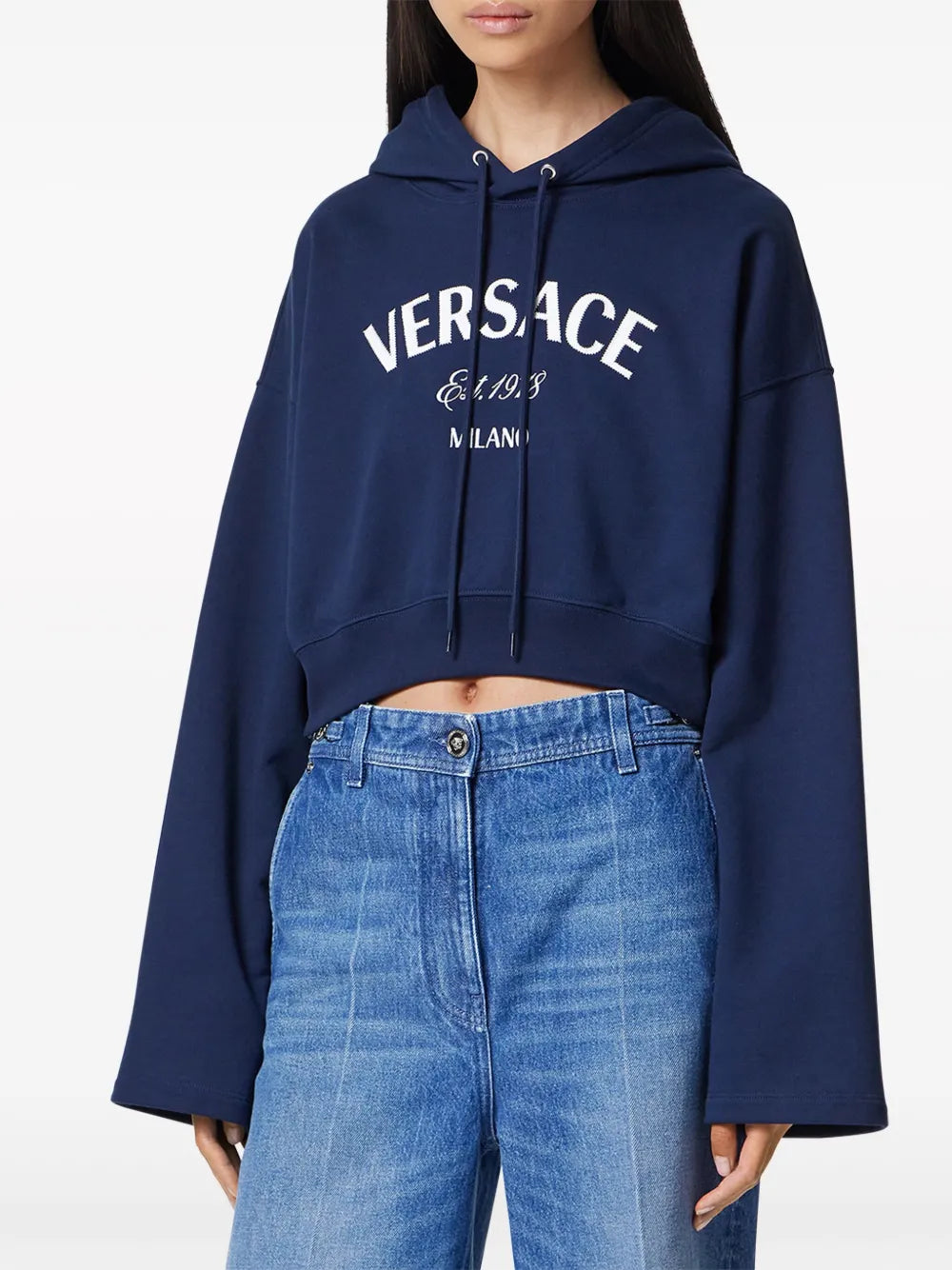 Logo-Embroidered Drawstring Cropped Hoodie