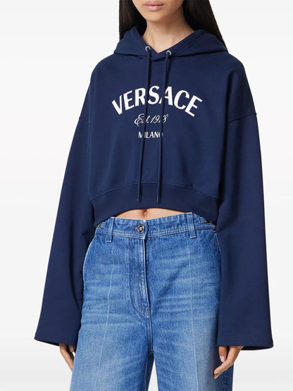 Logo-Embroidered Drawstring Cropped Hoodie