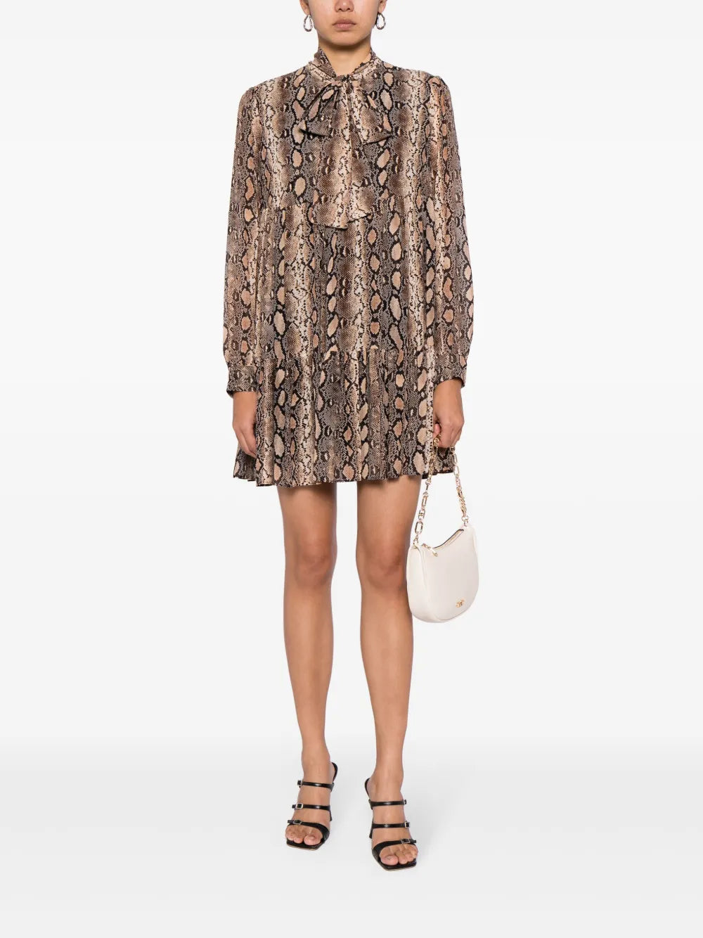 Snakeskin-Print Pussy-Bow Minidress