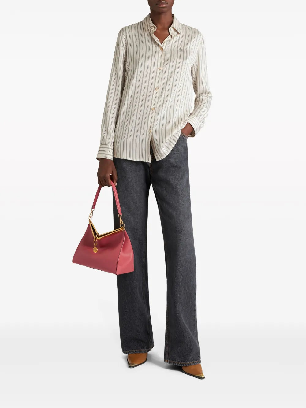 Pegaso-Embroidered Striped Silk Shirt