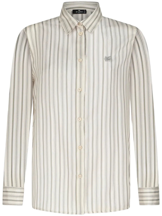 Pegaso-Embroidered Striped Silk Shirt