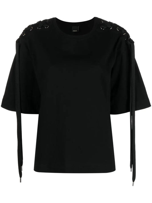 Lace-Up Cotton T-Shirt