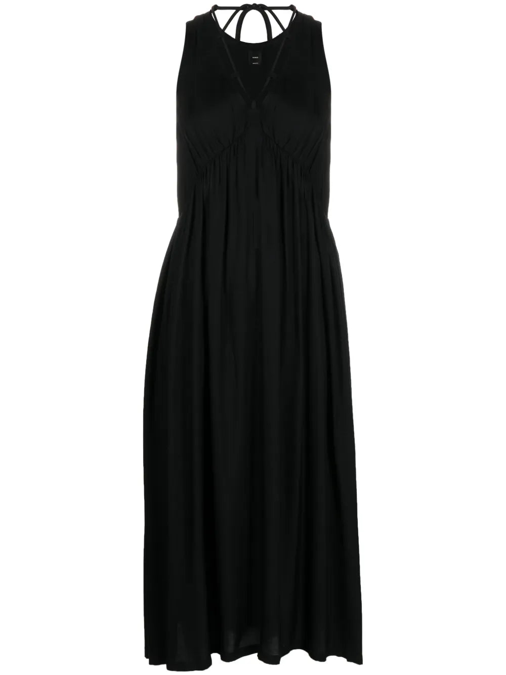 Drawstring-Neck Flared Short Dress