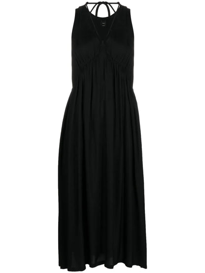 Drawstring-Neck Flared Short Dress
