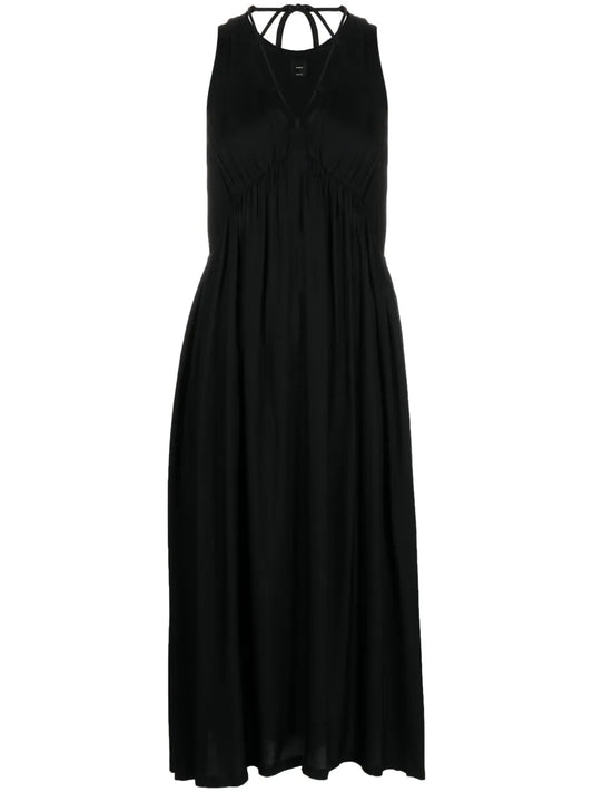 Drawstring-Neck Flared Short Dress