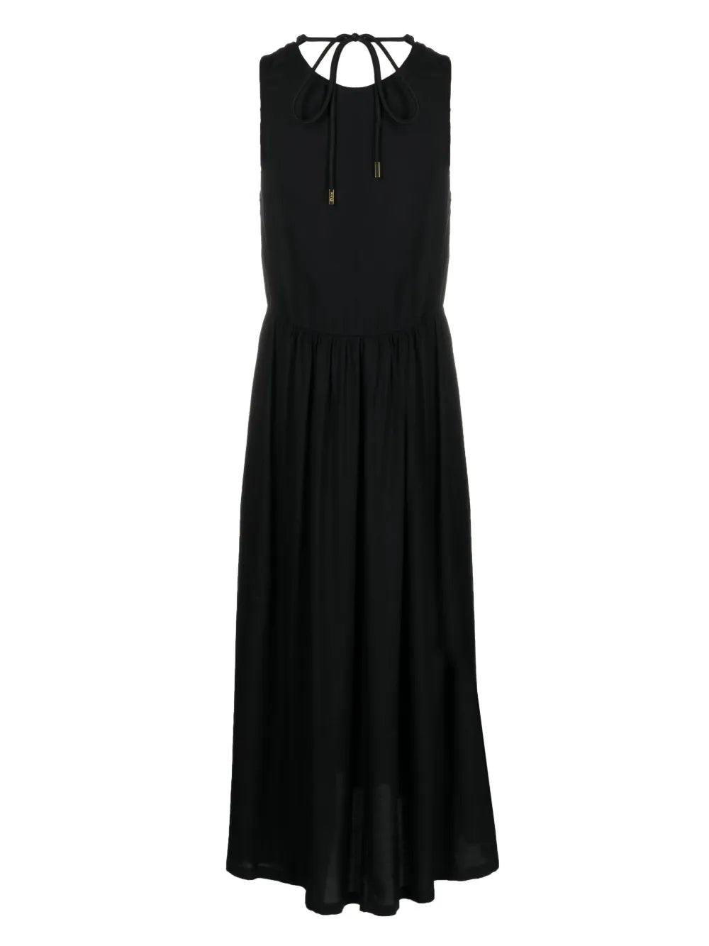 Drawstring-Neck Flared Short Dress