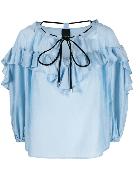 Tied-Neck Ruffled Blouse