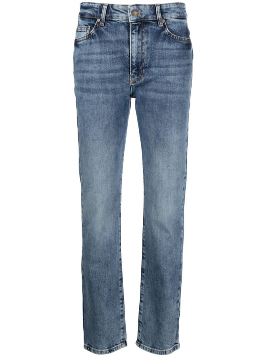 High-Rise Slim-Cut Cotton Jeans