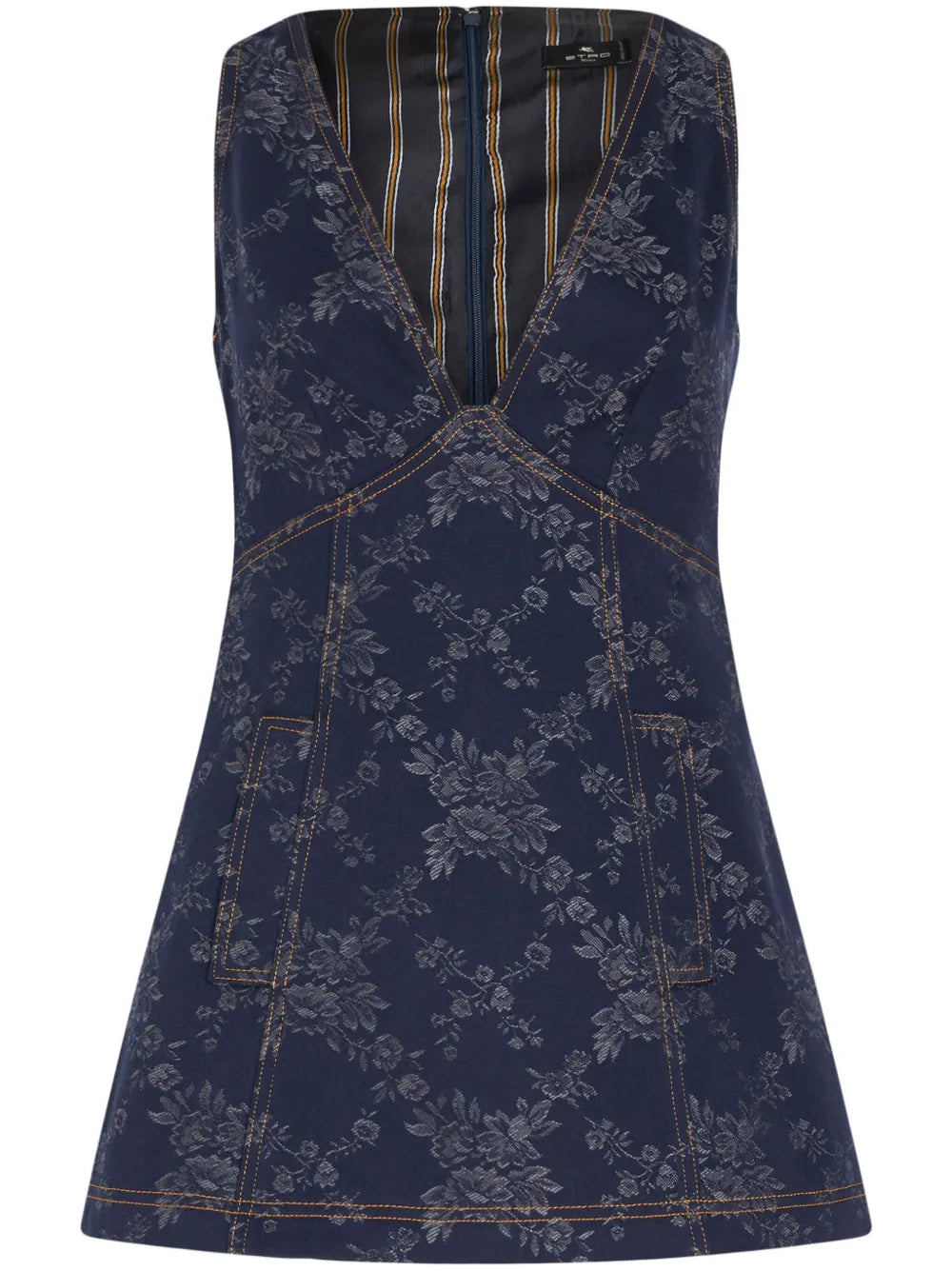 Floral-Jacquard Denim Minidress