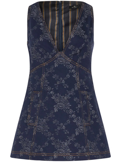 Floral-Jacquard Denim Minidress