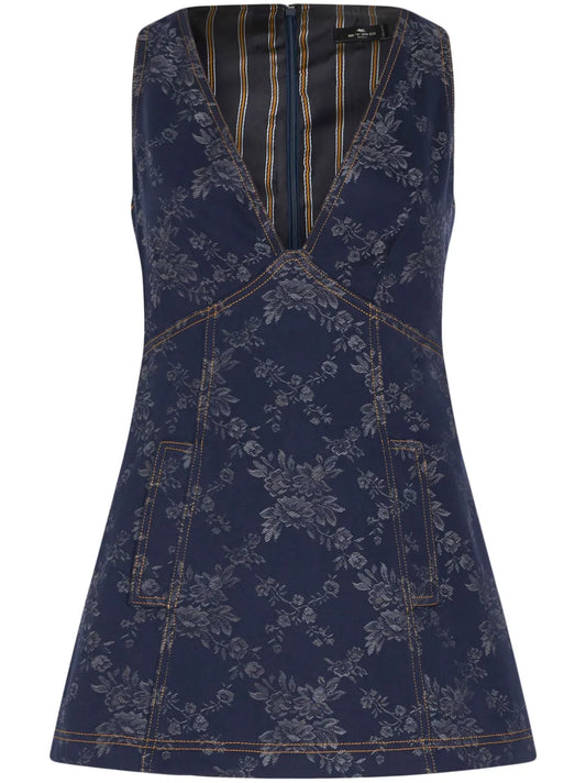 Floral-Jacquard Denim Minidress