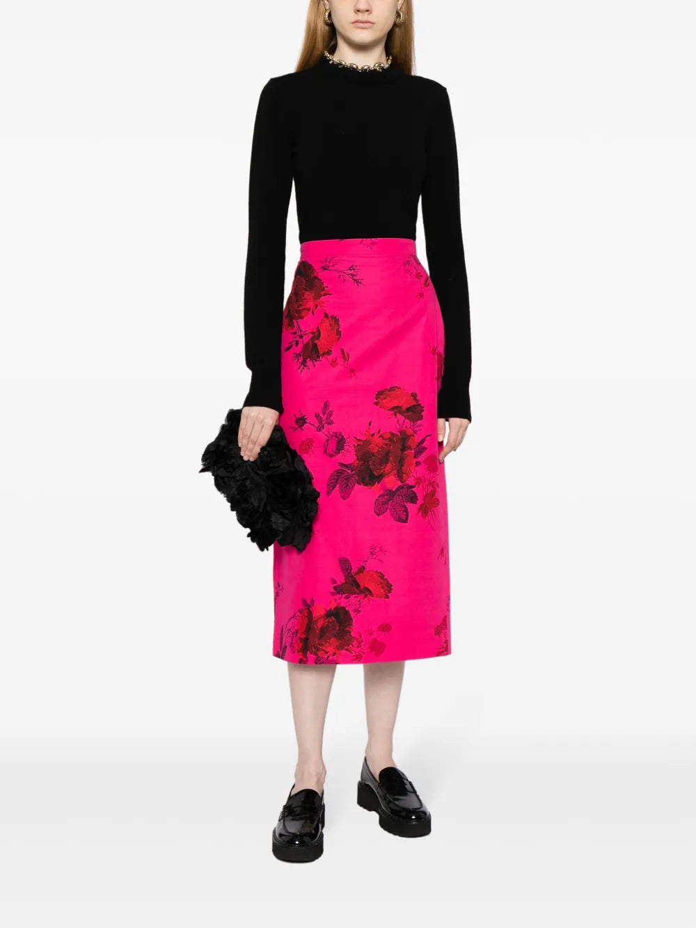 Floral-Print Faille Pencil Skirt