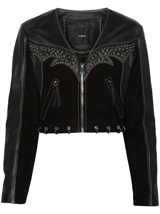 Eyelet-Detailed Leather Jacket