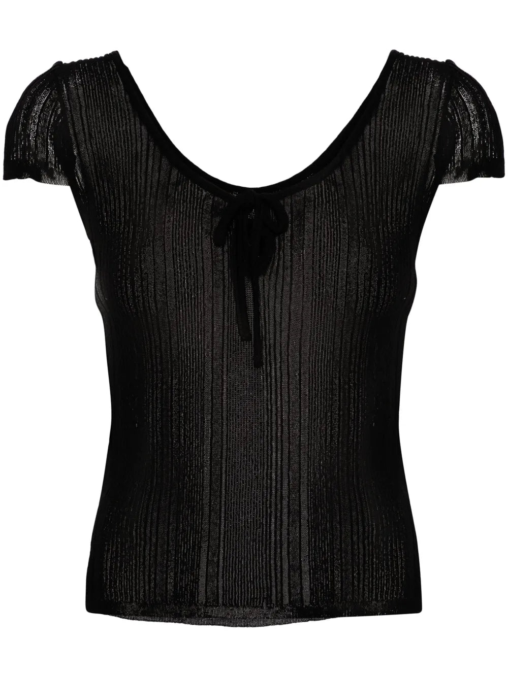 Fringed Ribbed-Knit T-Shirt