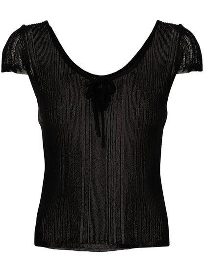 Fringed Ribbed-Knit T-Shirt
