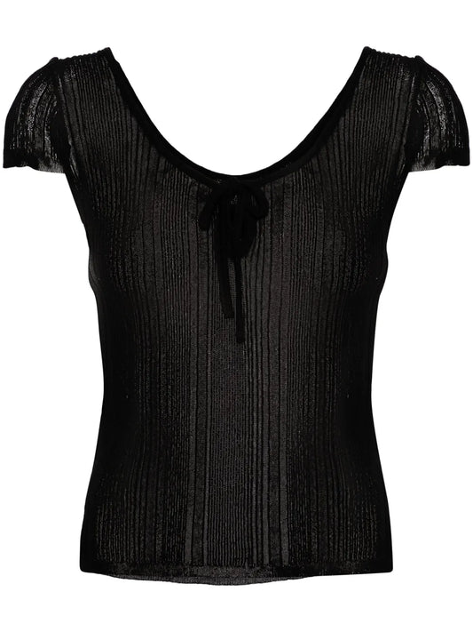 Fringed Ribbed-Knit T-Shirt
