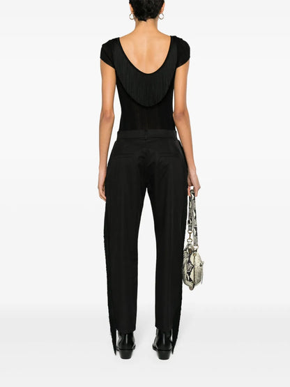 Fringed Ribbed-Knit T-Shirt