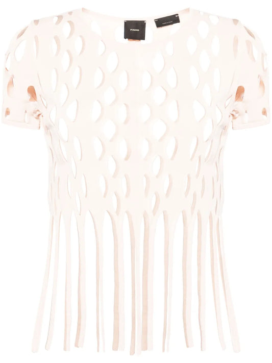 Fringed Open-Knit T-Shirt