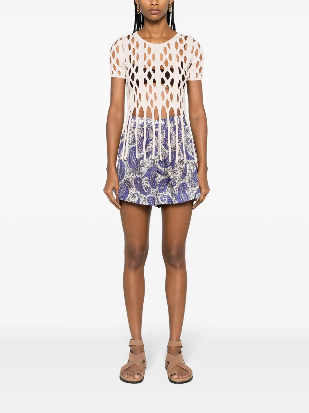 Fringed Open-Knit T-Shirt