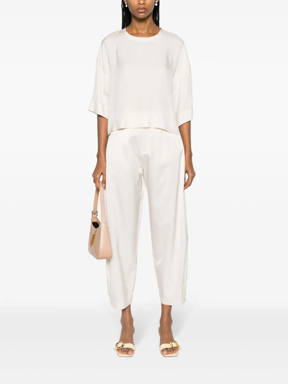 Satin-Finish Loose-Leg Trousers