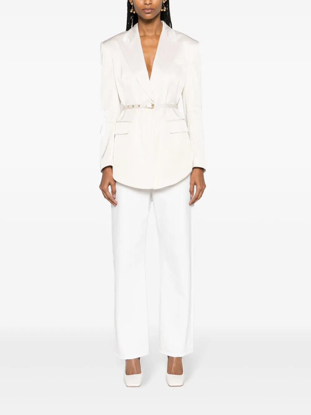 Goldeneye Belted Satin Blazer