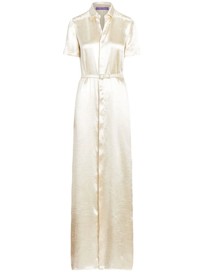 Short-Sleeved Satin Shirt Dress