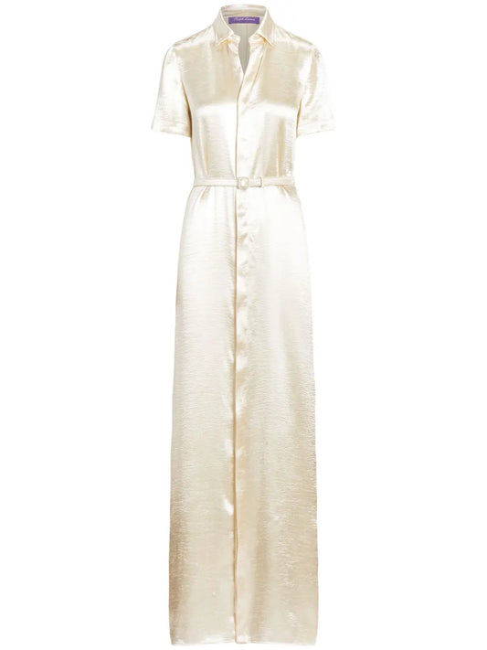 Short-Sleeved Satin Shirt Dress