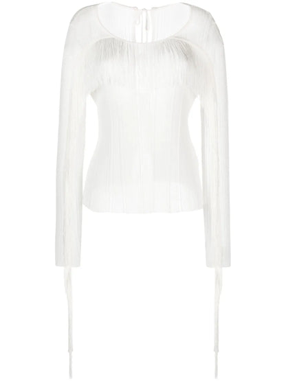 Fringed Ribbed Blouse