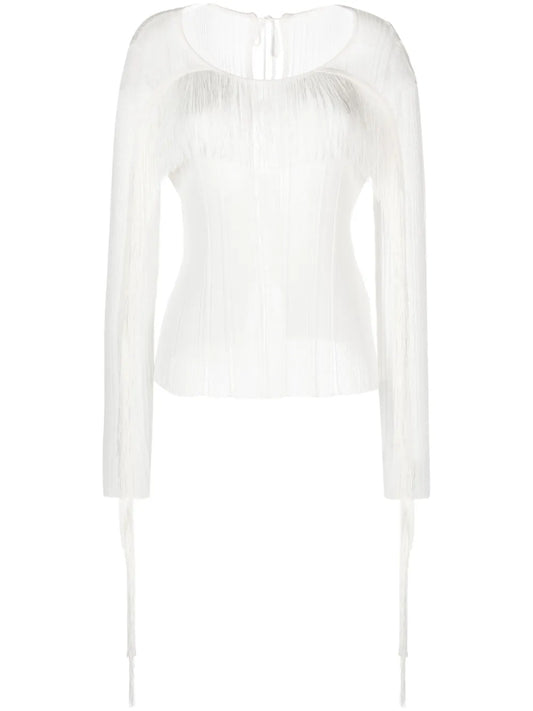 Fringed Ribbed Blouse