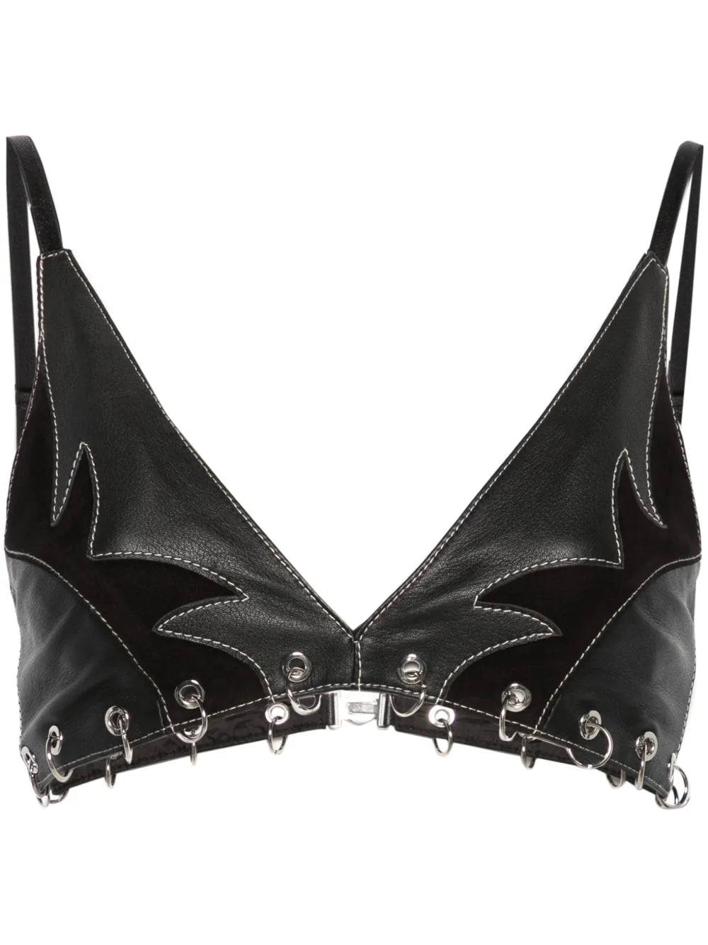 Rings-Detailed Leather Bralette Top