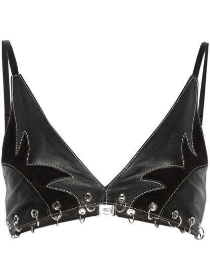 Rings-Detailed Leather Bralette Top