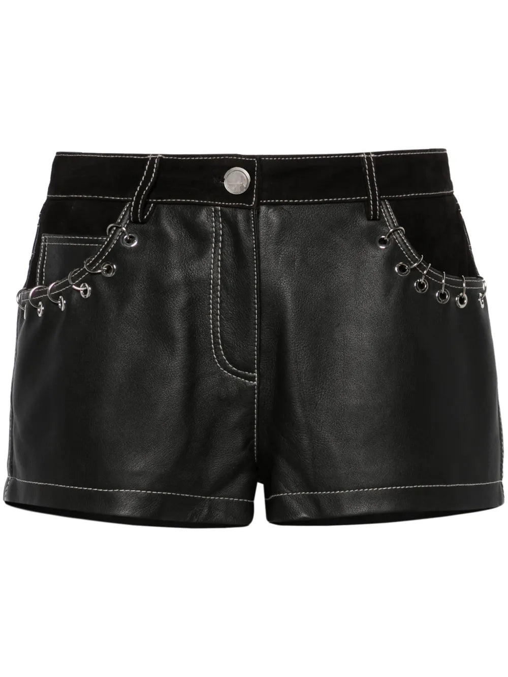 Ring-Detailing Leather Mini Shorts