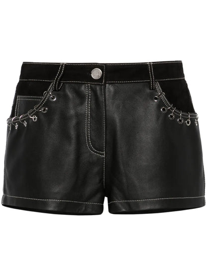 Ring-Detailing Leather Mini Shorts