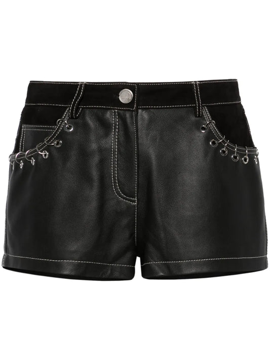 Ring-Detailing Leather Mini Shorts