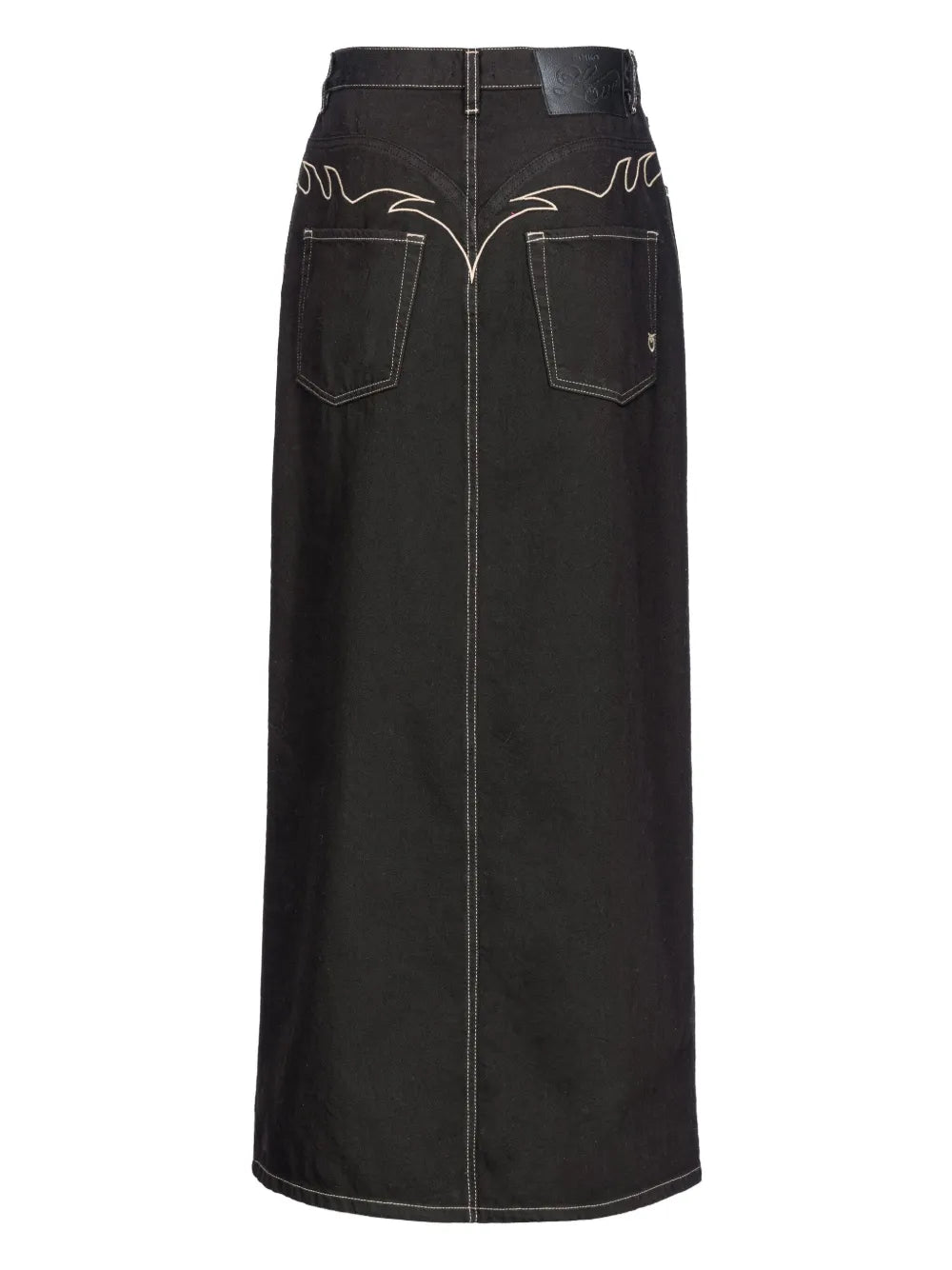 Contrast-Stitching Denim Midi Skirt