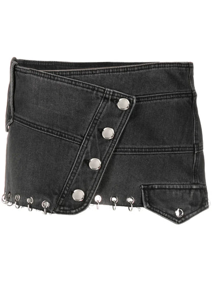 Rings-Detailed Denim Miniskirt