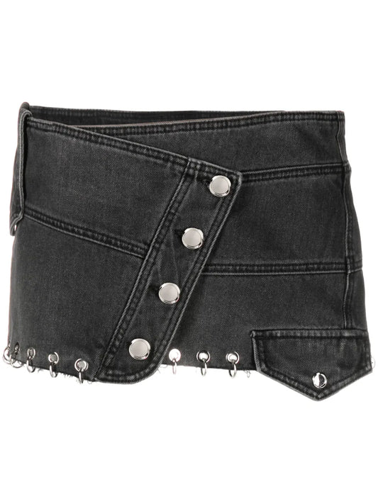Rings-Detailed Denim Miniskirt