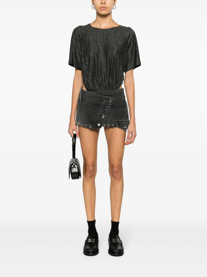 Rings-Detailed Denim Miniskirt