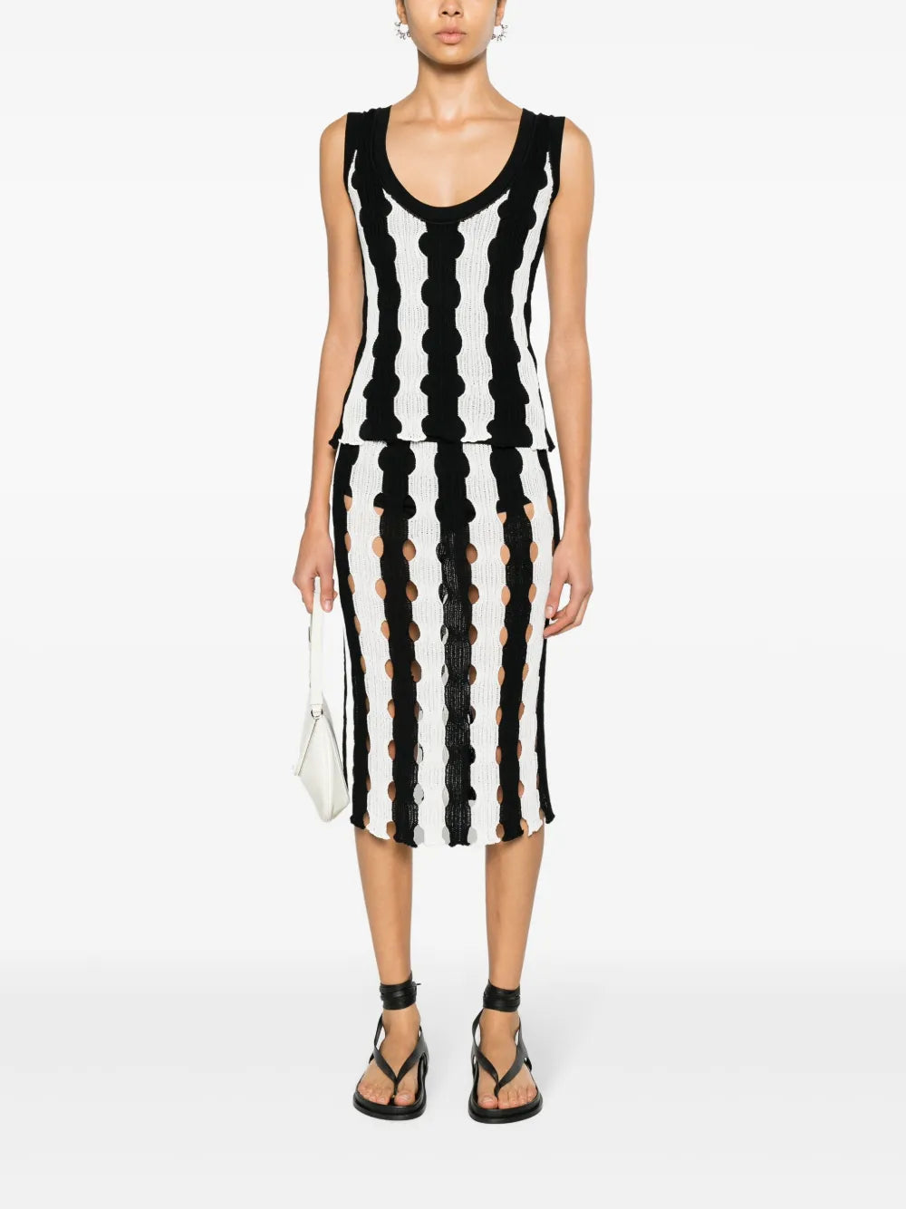 Cut-Out Striped Midi Skirt