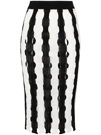 Cut-Out Striped Midi Skirt