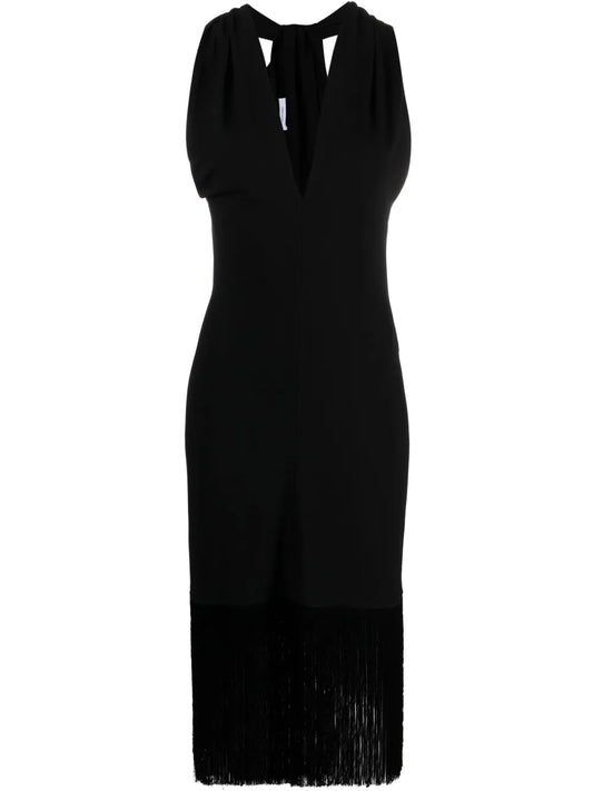 V-Neck Fringed Midi Dress