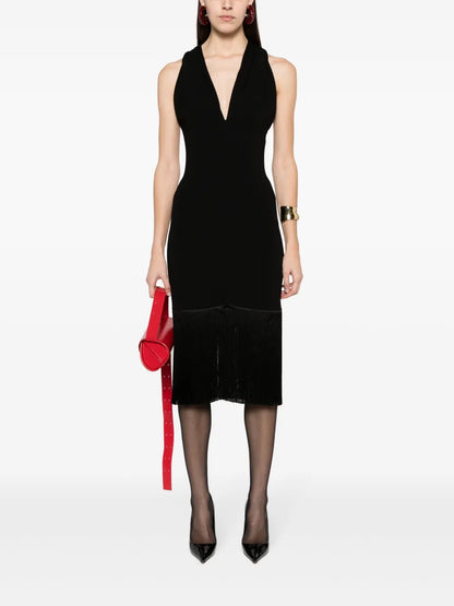 V-Neck Fringed Midi Dress